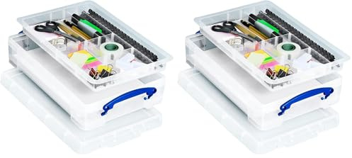 Really Useful Plastic Storage Box 4 Litre Clear with Office Tray (Pack of 2)