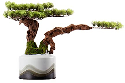 HASMI Künstliche Bonsai Künstliche Bonsai Welcome Kiefer Wohnzimmer Dekoration Gefälschte Baum Topfpflanze Silikon Nadelbaum Weiß Keramik Blumentopf Home Decoration Künstliche Pflanze