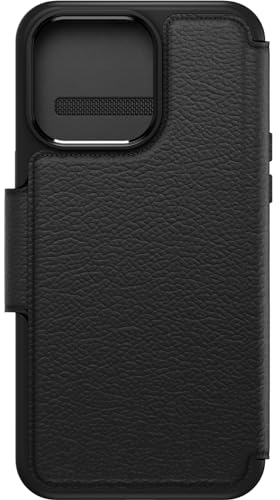OtterBox Strada Hülle für iPhone 15 Pro Max für MagSafe, stoßfest, sturzsicher,Premium Lederfolio mit Zwei Kartenhaltern, 3X getestet nach Militärstandard, Schwarz, Keine Einzelhandelsverpackung
