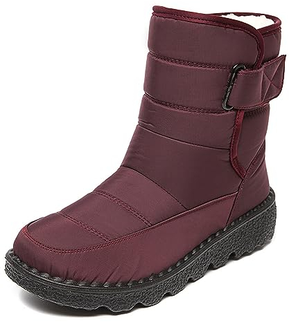 SMajong Stivali da Neve Donna Foderato Caldo Scarpe da Inverno Stivaletti Impermeabili Antiscivolo All'aperto Rosso 38 EU = Etichetta 39