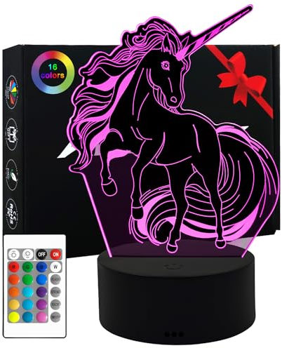 AIRUEEK Einhorn Nachtlicht - Touch-Fernbedienung, 16 Farben Dimmbar Farbwechsel - Geschenke Für Mädchen 6-12 Jahre, Spielzeug