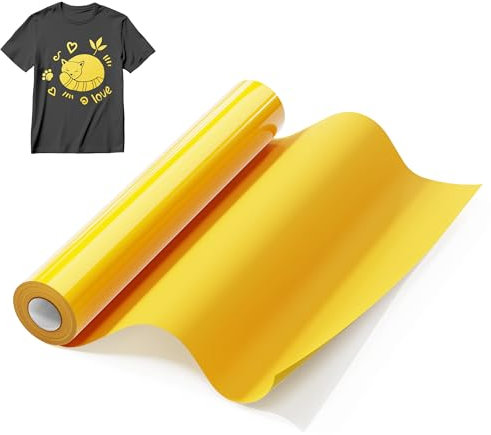 Hisiu Yellow HTV Heat Transfer Vinyl for T-Shirts, 12x25FT Yellow Iron on Heat Transfer for Fabric, Iron on Vinyl Compatible with Cricut & Heat Press Machine, Heat Vinyl Easy to Cut and Transfer