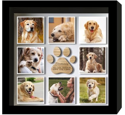 Ozinna Personalisierter Katze Und Hund Bilderrahmen,Fotorahmen Haustiere mit Name Foto Keepsake Hunde Erinnerung Pet Memorial,Gedenkstätten Geschenk für den Verlust Erinnerung Haustier,Schwarz