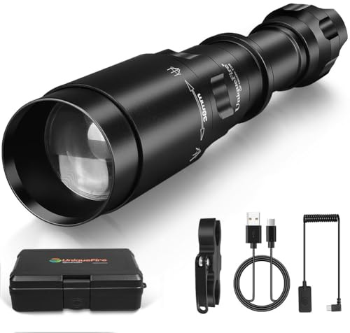 UniqueFire Iluminador IR de 940 nm, linterna infrarroja LED UF-1605 recargable por USB, linterna táctica con zoom, enfoque rápido e interruptor de atenuación con indicador LED (juego de luces IR