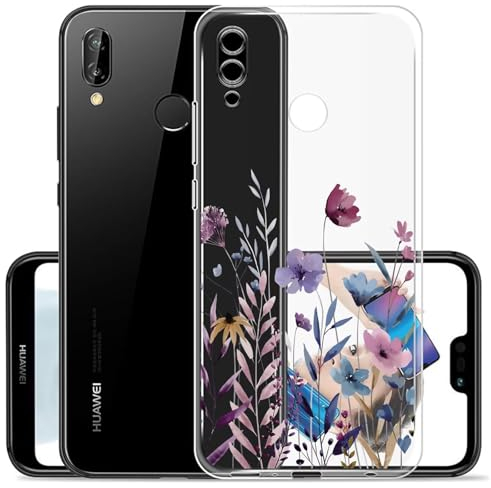 Kaywzo Cover per Huawei P20 Lite,Custodia in Trasparente TPU con Modello del Modelli di Fiori Colorati,Ultra Sottile Donna Silicone Phone Protezione Case Cover-4