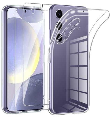 Phoona Cover per Samsung Galaxy S24 5G Custodia con 2 Pezzi Pellicola Vetro Temperato,Ultra Sottile Trasparente Silicone Protettiva Case per Samsung S24 Sottile Morbida Antiurto Cover