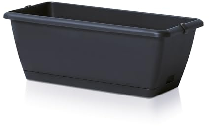 Spetebo Jardinera para balcón con soporte y sistema de riego, 1 pieza en 40 cm, barandilla de plástico en antracita, maceta para colgar con drenaje de agua