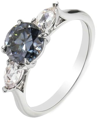 Wycian Schmuck Damen Ringe Vintage, Moissanite Ring Ehering 18K Weißgold Größe 63 (20.1) 1 Moissanit 1Ct Rundschliff Hellblaugrau Gravur Für Hochzeit