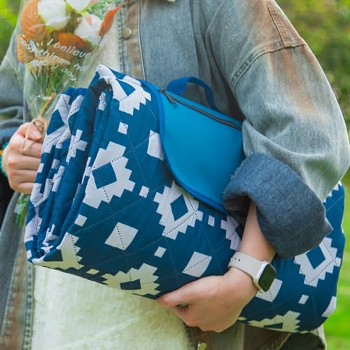 OESSUF ESSUF Picknickdecke wasserdicht 200x200, extra große Picknickdecke XXL Stranddecke sandfrei tragbar maschinenwaschbar lagerbar faltbar für Camping und Wandern Klassisch Blau