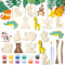 30 Stück Tiere Holz Bastelset, Holztiere zum Bemalen mit 12 Pigment und 10m Hanfseil, 2 Pinsel, Tier Bastelset für Kinder, Holz zum Basteln, Tier zum Bemalen für DIY Kinder Malen Dekoration