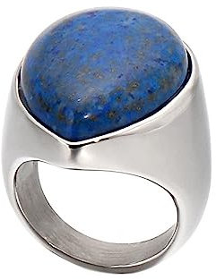 Bihsilin Damen Ring Edelstahl, Personalisierte Ringe Tropfen mit Dunkelblau Türkis Siegelring Hochzeit Ring Frauen Nickelfrei Silber Gr.57 (18.1)