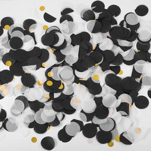 Rundes Konfetti – 5000 Stück, rundes Seidenpapier-Konfetti, mehrfarbig, gemischte Farben, Konfetti für Hochzeit, Geburtstag, Abschlussfeier, Party oder Vatertag (schwarz, weiß, goldfarben)