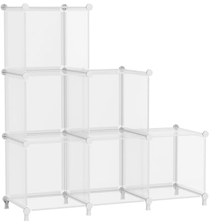 AWTATOS Organizador de Almacenamiento en Forma 6 de Cubo | Organizador Modular de 6 Cubos, de plástico, Cuadrado, para el hogar, Dormitorio, Sala de Estar, Oficina,transparente