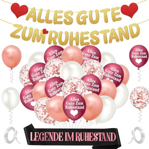 Ruhestand Deko, Vormontiert Alles Gute Zum Ruhestand Banner, Rente Deko, Luftballons Ruhestand,Ruhestand Girlande,Rente Ballons für Pension Renteneintritt Abschied Party