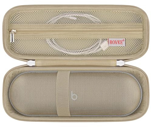 BOVKE Carrying Case Compatible with Beats Pill (2024 release) - Portable Bluetooth Speaker, Beats Pill Wireless Speaker Holder Bag with Extra Mesh Pocket for Charging Cables, Champagne Gold