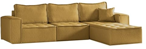 Kaiser Möbel, Ecksofa Bohoo L Maxi, Designer L-Form Sofa, Modern Design Couch, Polsterecke, Freistehend, Stoff Raven Gelb Rechts