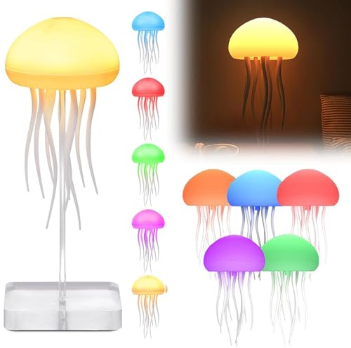 RuiDay Jellyfish Lampe, Quallen-Nachtlicht, Nachttischlampe, RGB-Farbverlauf, Nachttischlampe mit Touch-Sensor, für Schlafzimmer und Wohnzimmer (Voice Control + Sockel)