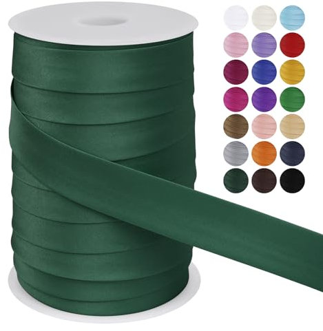 LEREATI Schrägband 25mm x 50m, Einfassband zum Nähen Doppelt Gefaltetes Stoffband aus Polyester Hemming Tape Satin, Nahtband zum Nähen Basteln Dekorationen DIY Handwerk (Helles Dunkelgrün)