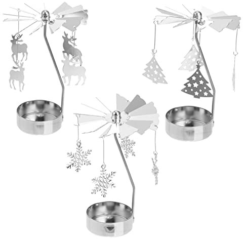 Parliky 3st Hot Swivel Kerzenhalter Drehbarer Kerzenhalter Für Weihnachten Dekoration Weihnachtsschneeflocken-kerzenhalter Teelicht-Kerzen-Wind-Charm Karussell Kerze Led Metall Silver