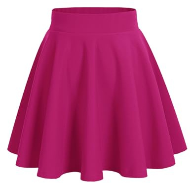 HomRain Women Basic Midi Skirt A-Line Skater Skirt Stretchy Flowy Skirt High Waist Skirt Fuschia L
