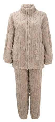 Pigiami Donna Completo da Donna in Pile Fuzzy con Trama, Manica Lunga, 2 Pezzi, Completo da casa, Maglione, Pantaloni, Tuta Pigiama Donna Felpato Pigiama Mamma Incinta (Coffee, XXL)