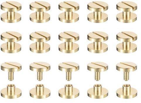 sourcing map 25Pack Brass Chicago Screws, 3x10mm Flat Head Screw Back Binding Post Nail Stud Rivets for DIY Leather Craft Belt Strap, Brass Tone