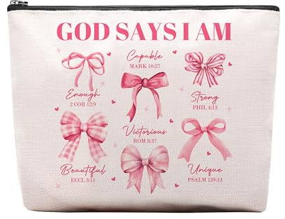CEASQVAA Makeup Cosmetic Bag for Womeng Coworker Birthday Gift Makeup Bag Gift for Colleague Friend, God says I am