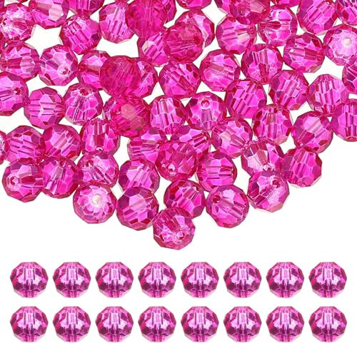 PATIKIL 8mm Round Crystal Beads, 100 Pcs Glass Faceted Ball Beads Loose Spacer Bead for Jewelry Making Bracelet Necklace Earrings Wind Chimes Craft, Rose Red