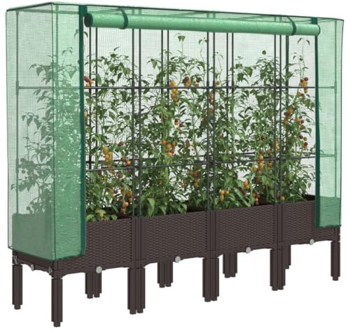 Home Garden,Hochbeet mit Gewächshausabdeckung Rattan-Optik 160x40x140cm