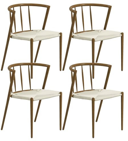 HOMCOM Pack de 4 Sillas de Comedor con Asiento de Cuerda de Papel Sillas de Cocina Apilables Estilo Moderno Carga 120 kg 51x51x71 cm Roble y Crema