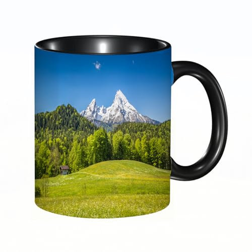 HRRASFAZF Tasse Kaffeetassen,Große 330ml Mit Henkel 100% Handbemalt kaffeebecher porzellan,Bayerische Alpen mit dem Dorf Berchtesgaden und dem Watzmann-Massiv, Nationalpar,Frauen,Jahrestag,Muttertag