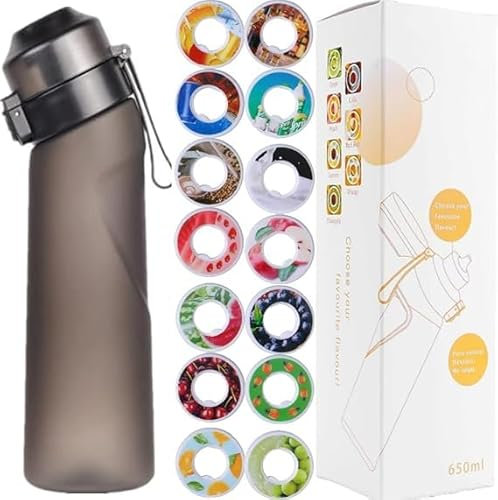 Putextile Air Gourde Starter Up Set avec 1 dosettes aromatiques, bouteille d'air 650 ml boisson fruits parfum eau douce et%0 tasse d'eau pour et en plein air gym (Matte Black+1 Random Pod)