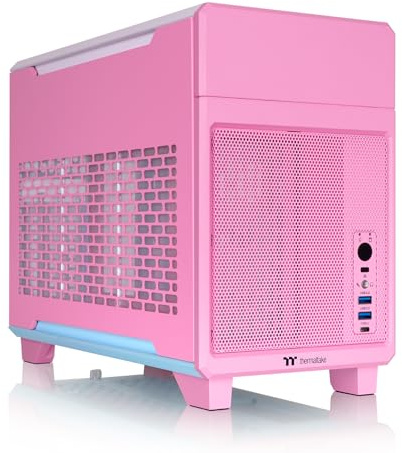 Thermaltake TR100 SFF Chassis; mITX Support; 18.9 Liters; PCIe 4.0 Riser Cable Included; 360mm GPU Clearance; 280mm Radiator Support; Removable PCIe Bracket; Bubble Pink; CA-11A-00SANN-00