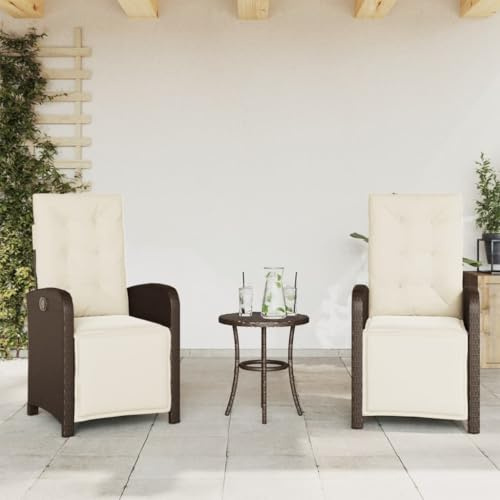 Emmtore Gartensessel,Gartenstuhl mit Fußteil,Garten Liegestuhl mit Verstellbarer Rückenlehne Fußstütze,Sessel Relaxsessel Gartenmöbel,Poly Rattan Gartensessel,Braun,2 PZ