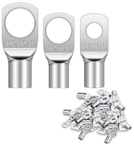 eupdd 25 Pezzi Capicorda Tubolari M6/M8, 10/16/50 mm² Capicorda Cavo Batteria, Terminali Elettrici Ad Anello in Rame, per Auto Barca Camion con Alta Conducibilità