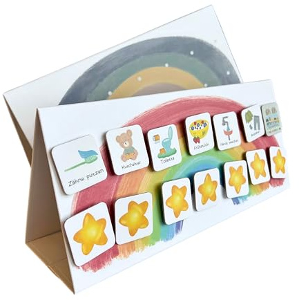 MEGA Kreativ Studio™ Routineplaner Kinder Tischkalender | Stand-Tagesplaner & Aufgabenliste für Morgen- & Abendroutine | 45 Klett-Kärtchen laminiert | Pädagogischer Kinderplaner Handmade Deutsch
