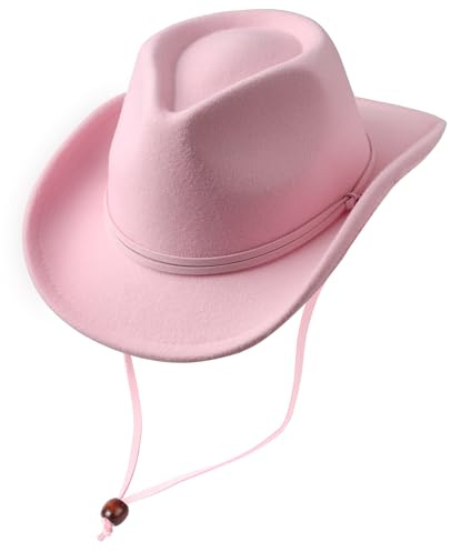 DRESHOW Chapeau Cowboy Fille Garçons Chapeau Panama Rétro Fedora Classique en Feutre avec Boucle de Ceinture Casquettes avec Cordon de Serrage Unisexes Enroulées pour Enfants 4-12 Ans