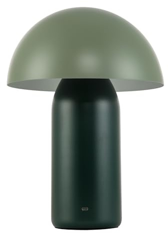Happy Homewares Modern Rechargeable 35cm Mushroom Table Lamp in Two Tone Green - USB-C Cable Included | 3-Step Touch Dimmer | 5200mAh Power | 5w 3000k LED