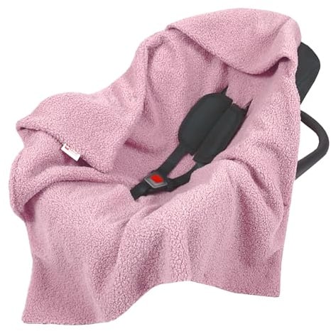 Babylux Einschlagdecke Bouclé 80x80 cm – Kuschelige Babydecke mit Kapuze für Autositz, Babyschale & Kinderwagen – Weiche Baby Kuscheldecke Made in EU (Bouclé - Rosa)
