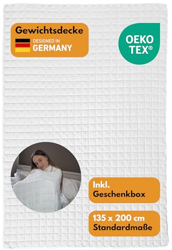 HARMONY® Gewichtsdecke 135x200 cm atmungsaktiv Oeko-Tex Zertifiziert - schwere Anti-Stress Decke zum Besser Schlafen - Therapiedecke Entspannungsdecke 6kg 7kg 8kg 9kg - inkl. Geschenkbox