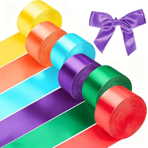 Lot de 6 rouleaux Ruban Satin Ruban Tissu 4cm x 22m pour Emballage Cadeau Bricolage Art Décoration de Fête