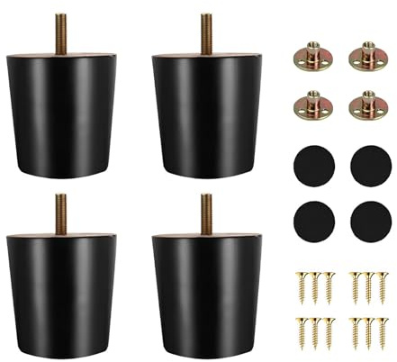 WATAOW 4er Set Möbelfüße aus Holz, Gerade Konisch Verstellbare Ersatz Sofabeine mit Montagezubehör für Couch Stuhl Schrank Bett Kommode(Schwarz,5cm/1.97)