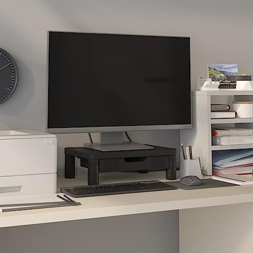 WDGJJFECNMUEHI Monitorhalterung Schwarz mit Schublade, Schreibtischorganizer 43x30,5x13 cm, ergonomischer Bildschirmständer zur Entlastung Von Nacken und Rücken für Homeoffice und Gaming Setup
