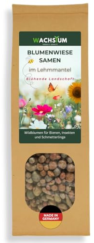 Blumensamen im schützenden Lehmmantel für Bienen und Schmetterlinge 400g. Mehrjährig & winterhart, blühende Landschaft für 20 m².Wunderschöne Wildblumen Saatgut für bunte Bienenweide. Geschenk Kinder