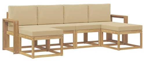 vidaXL Outdoor-Sofagarnitur mit Kissen 6 pcs Weiß und Beige Polyester, Modernes, wetterfestes Sofa-Set für draußen, stylische Gartenmöbel, minimalistische Lounge für Coole Entspannung im Garten