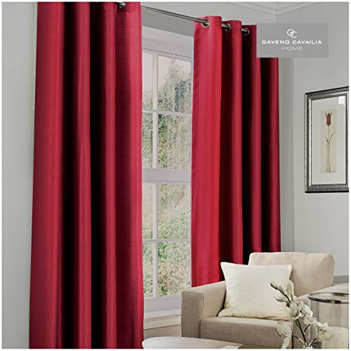 Gaveno Cavailia Luxury Thermal Fully Lined Pair of Eyelet BLACK OUT CURTAINS Deep Red 66x72 In