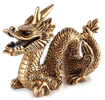 lachineuse - Figurine Dragon de Chance Feng Shui - Statuette Dragon - 15 x 11 x 7 cm - Symbole de Puissance, Force & Longévité - Décoration Asiatique Chinoise - pour Bureau, Maison - Coloris Doré
