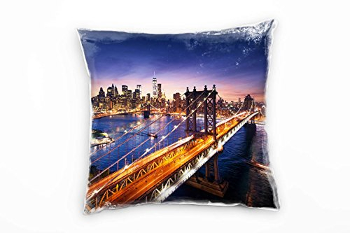 Paul Sinus Art City, New York, Manhattan, Nacht, blau, orange Deko Kissen 40x40cm für Couch Sofa Lounge Zierkissen - Dekoration zum Wohlfühlen