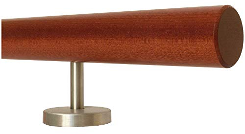 TIBU Mahagoni Geländer Handlauf Treppe Holz Griff 30-500 cm gerade Edelstahl Halter, Länge 40 cm mit 2 gerade Halter - Enden gefast