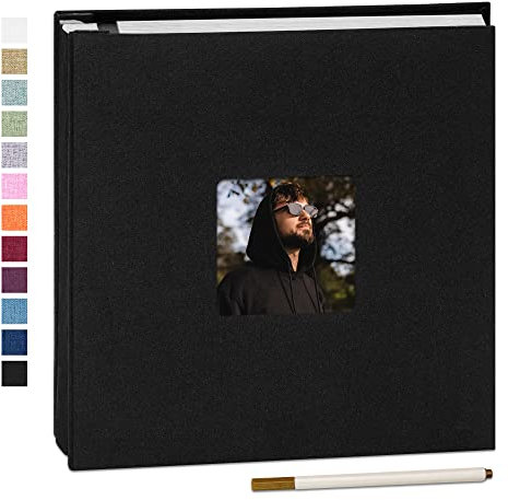 Yopih Self Adhesive Photo Album 28 * 27cm Scrapbook Album with Window 40 Double Sided Pages Linen Hardcover with A Metallic Pen DIY Anniversary Memory Book for Baby Wedding Family